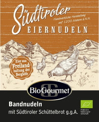 BioGourmet Bandnudeln mit Schüttelbrot aus Südtirol (g.g.A.) | Gesalzene und aromatisierte Eiernudeln mit echtem Südtiroler Speck | 1 x 250g Bio