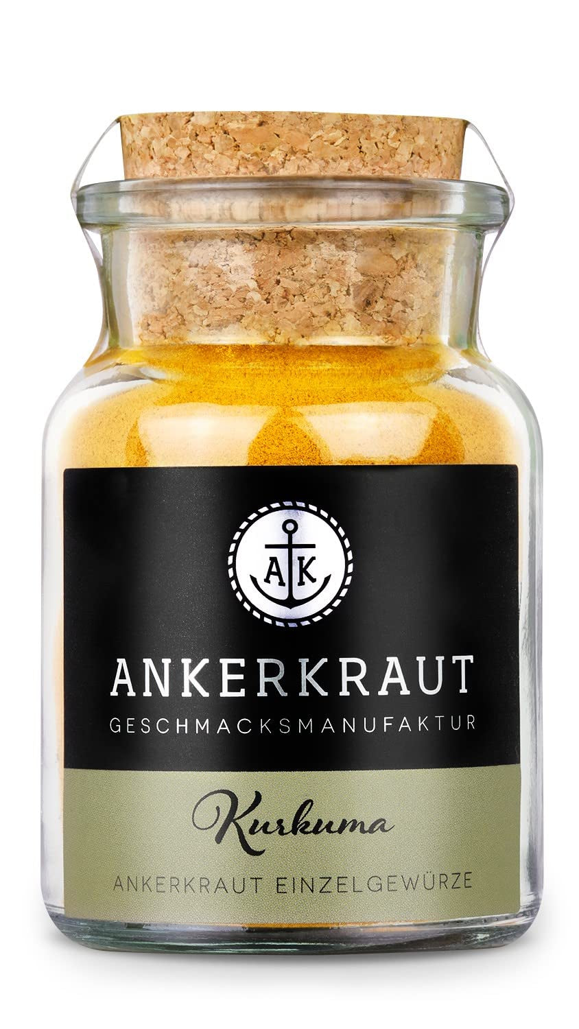 Ankerkraut Kurkuma, gemahlen, Kurkuma Gewürz Pulver, 75g im Korkglas
