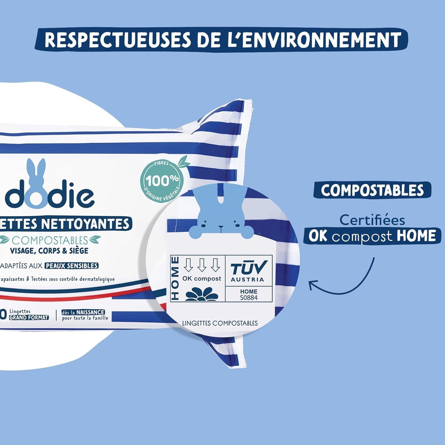 Pachet de 8 pachete de șervețele de curățare compostabile cu apă, 50 de bucăți