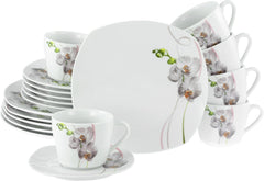 CreaTable, 24024, seria Square Orchid, set de veselă cu 18 piese pentru 6 persoane, serviciu de cafea din porțelan, potrivit pentru mașina de spălat vase și cuptorul cu microunde, producție de calitate