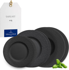 Villeroy & Boch – Set de veselă Manufacture Rock, 6 piese, Set de veselă pentru 2 persoane, Porțelan Premium, Negru
