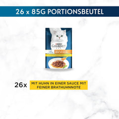 Hrană umedă pentru pisici Gourmet Perle Delight în sos cu pui, pachet de 26 (26 x 85g)
