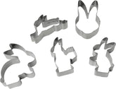 Set de 5 forme de biscuiți cu iepuraș de Paște, forme de biscuiți, forme de biscuiți și fondant, forme de biscuiți din oțel inoxidabil de înaltă calitate, ajutor de bucătărie, culoare: argintiu