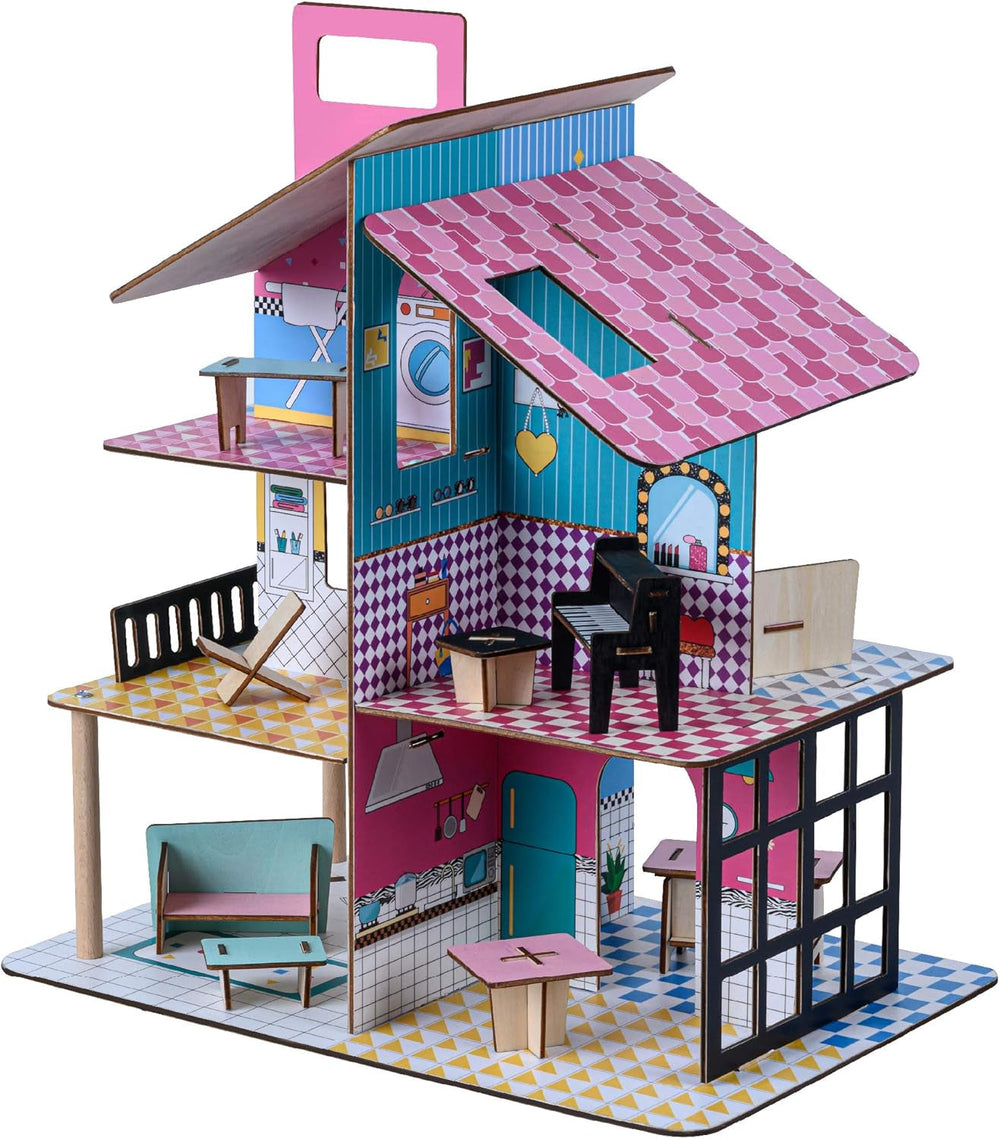 Olivia'S Little World 360 Puppenhaus aus Holz für Kinder, 8,9 cm große Puppen und 12 Zubehörteile, mehrfarbig, TD-13260C, Puppenhäuser, Naty Shop, Standardtitel