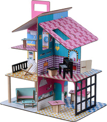 Casă de păpuși din lemn pentru copii Olivia's Little World 360, păpuși de 8,9 cm și 12 accesorii, multicoloră, TD-13260C