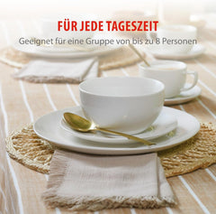 alpina Geschirrset 8 Personen - 40-teiliges Steingut Geschirr - Teller Set mit Speiseteller, Schalen und Kaffeebecher - Camping Geschirr - Mikrowelle- und Spülmaschinengeeignet - Weiß