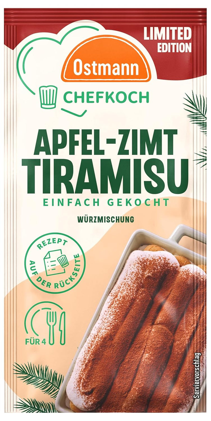 Ostmann Gewürze x Chefkoch - Apfel-Zimt-Tiramisu Würzmischung | Abgestimmt auf 4 Portionen | Inklusive Schritt-für-Schritt-Rezept und Mengenangaben | 10 g im Beutel