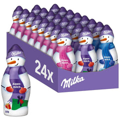 Milka Schneemann Alpenmilch – Großpackung Schoko-Schneemännerfiguren in 3 Modellen – 24 x 50g