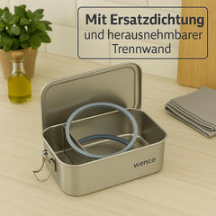 Cutie de prânz wenco din oțel inoxidabil, cu 2 compartimente, cutie de prânz mare cu capacitate de 850 ml, rezistentă la apă, lavabilă în mașina de spălat vase, inclusiv inel de silicon de schimb, 18,5 x 14 x 5,5 cm, argintiu (pachet de 2) Cutii depozitare alimente Naty Shop