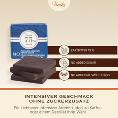 Venchi – Granblend Extra Negru 75% FĂRĂ Zahăr Adăugat, 1 kg – FĂRĂ îndulcitori artificiali – Fără Gluten – Vegan