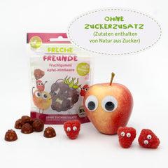 FRECHE FREUNDE Bio-Fruchtgelees, Apfel-, Himbeer- und Reislutscher, fruchtig süßer Snack für Kinder, glutenfrei, vegan, 20er Pack (20 x 30 g)