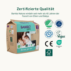 Bambo Nature Babywindeln, Größe 1 (2–4 kg), 132 Stück Monatsbox | Premium-Windeln mit verbessertem Auslaufschutz | Ultimativer Komfort und Freiheit für Neugeborene | Dermatologisch getestete Windeln