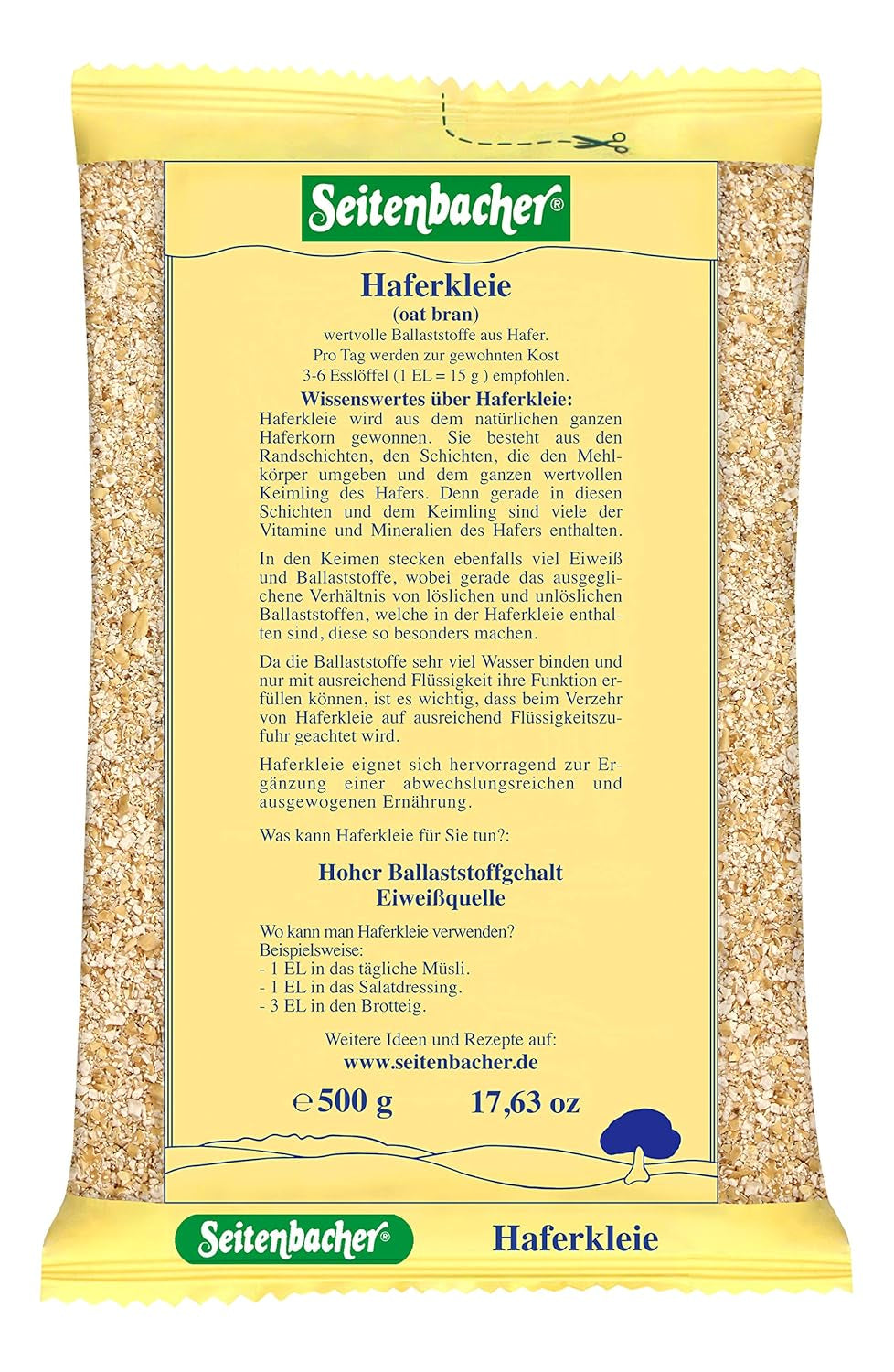 Seitenbacher Haferkleie I Hoher Protein Gehalt I Hoher Ballaststoff Gehalt I (1X 500 G ) Cereale Naty Shop 500 G (1Er Pack)