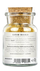 Ankerkraut Garam Masala, Gewürz für indisches Gericht, Leckeres Curry mit Fleischwürzen, Taste of India, 65 g im Korkglas