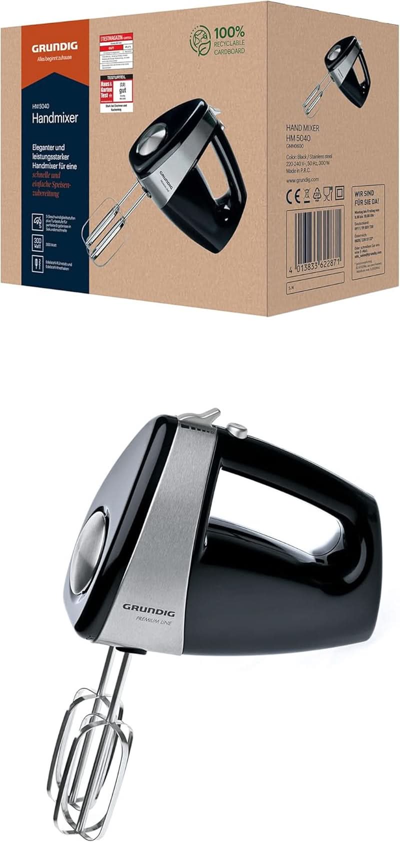 Grundig HM 5040 Premium-Handmixer (300 Watt), Schwarz-Silber Naty Shop Single