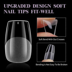 Unghii false scurte, model balerină, 500 bucăți, pentru lipire, 12 dimensiuni, unghii artificiale, scurte, cu gel moale, acoperire completă, vârfuri de unghii pentru unghii cu gel, scurte, S