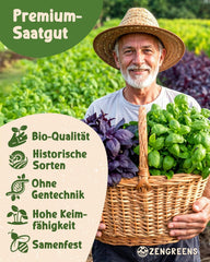 Bio-Basilikumsamen im 6er-Set – 6 Basilikumsamen für den einfachen Anbau im Garten, Balkon oder Hochbeet – Pflanzensamen – Setzlinge