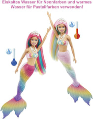 Barbie Dreamtopia Rainbow Magic Mermaid, Barbie Mermaid cu păr curcubeu, păpușă care își schimbă culoarea activată de apă, jucărie de la 3 ani, cadou pentru fete, GTF89 Papusi Naty Shop