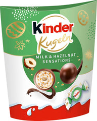 Kinder Milk & Hazelnut Sensations Kugeln 90g – Milchschokoladenkugeln mit cremiger Milchfüllung und Haselnussstückchen – Osterschokolade, Ostersüßigkeiten – Ostergeschenk und Souvenir