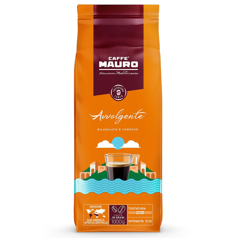 Caffè Mauro - Cafea boabe - 1 Kg - Amestec Avvolgente - Prăjire medie - Intensitate 8/10 - Made in Italy Cafea Naty Shop Avvolgente Mischung