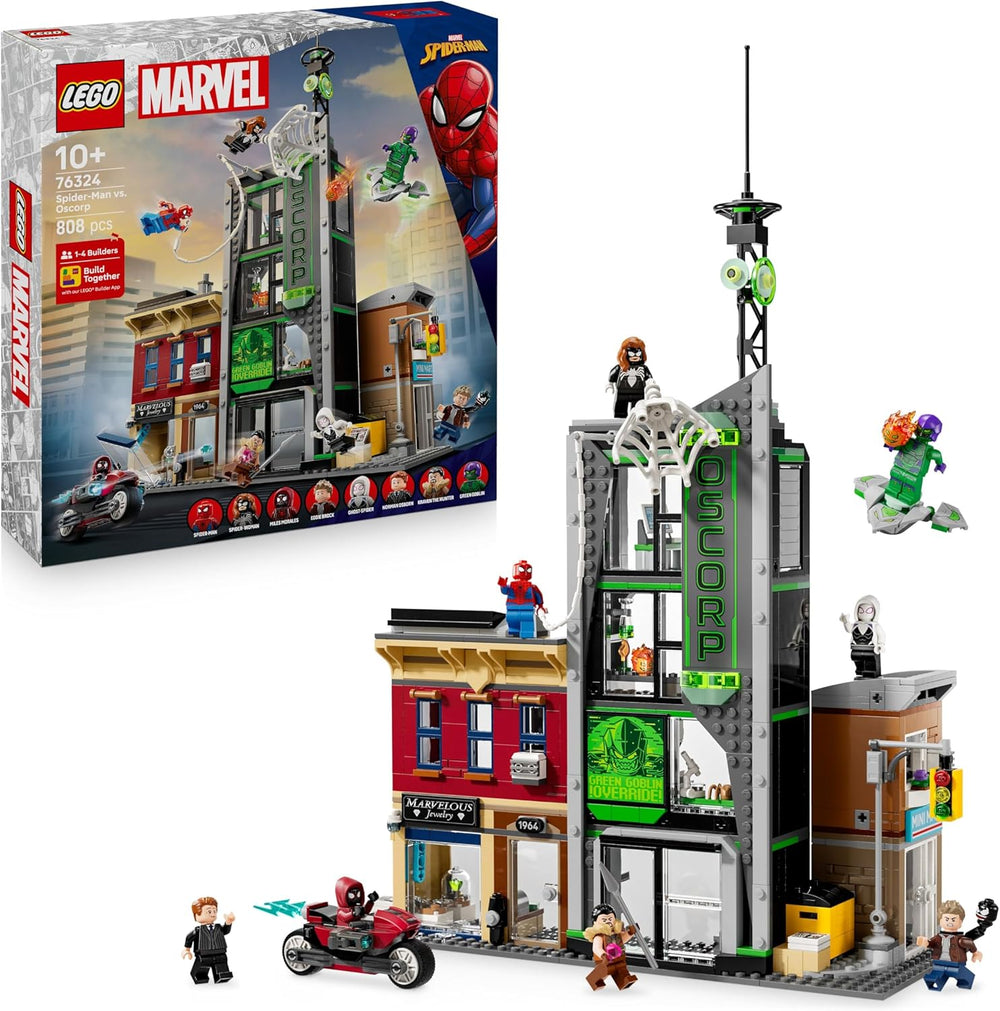 LEGO ǀ Marvel Spider-Man Vs. Oscorp – Bauset zum Sammeln für Kinder mit 8 Minifiguren, darunter auch Spider-Woman, Miles Morales, Ghost Spider und Green Goblin – Geschenk ab 10 Jahren – 76324