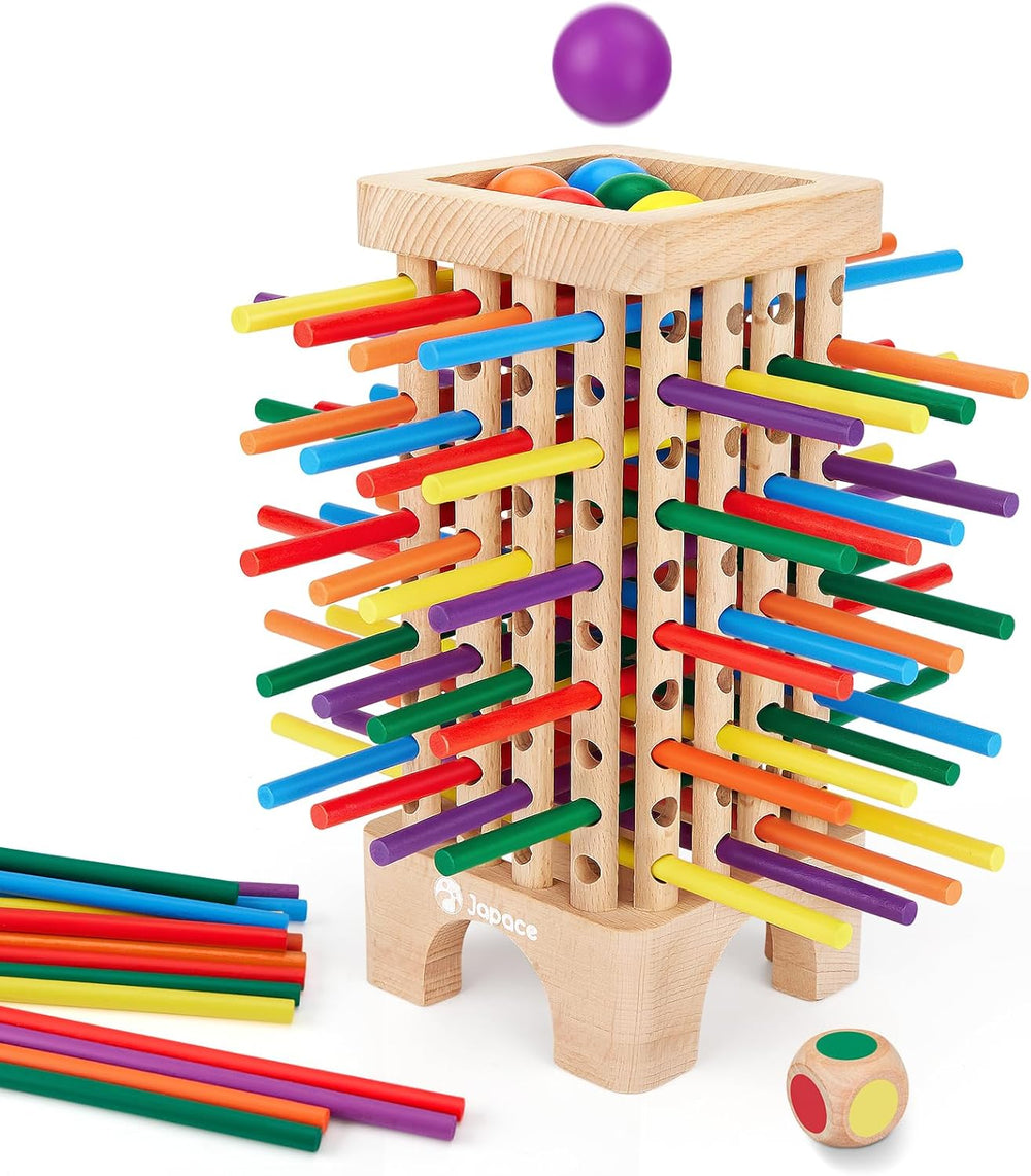 Japace Holz-Montessori-Brettspiel, 42 bunte Holzstäbchen, Würfelspiel, Mathe-Lernspielzeug für Kinder im Alter von 3, 4, 5, 6 Jahren, Feinmotorik- und Zählspielzeug, Familienspiel, Reisespiel für Kinder