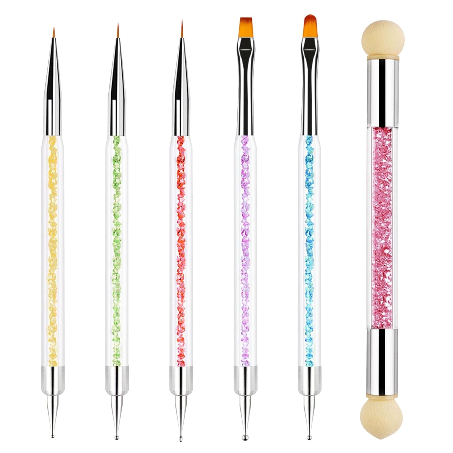 Sularpek 6 Stück Nagel Pinsel, Nail Art Pinsel, Pinsel Nageldesign, Nagel Pinsel Set, Nail Art Dotting Tools Mit 1 Sponge Brush Applikator, Nageldesign Zubehör Für DIY Nail Art Design