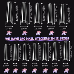 Unghii artificiale extra lungi și transparente, 240 bucăți unghii false, acoperire pe jumătate, unghii artificiale pătrate și drepte, extensii de unghii franceze pentru saloane de unghii și artă pentru unghii DIY