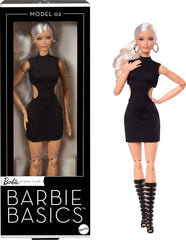 Barbie Basics Modell 2 Sammlerpuppe mit blonden Haaren, schwarzem Minikleid und Gladiatorstiefeln, universelle Passform, beweglicher Körper und austauschbarer Kopf, JBH71 Naty Shop Dolls Standardtitel