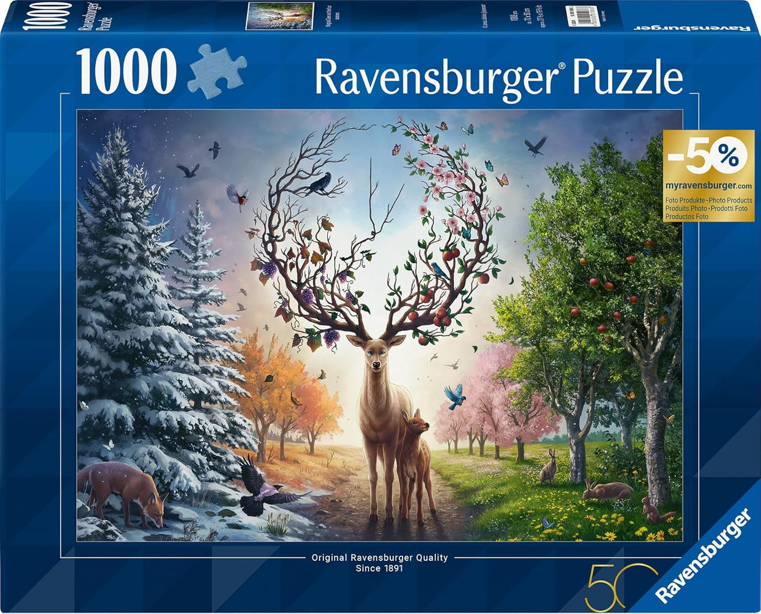 Ravensburger Puzzle 12001088 - Cerbul magic și cele patru anotimpuri - puzzle jigsaw de 1000 de piese pentru adulți cu vârsta de peste 14 ani Puzzle Naty Shop