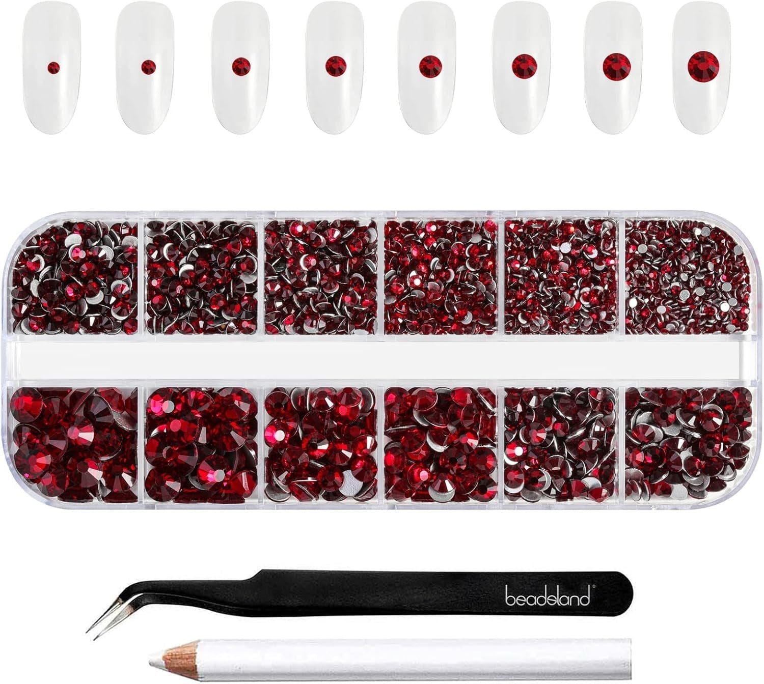 Beadsland 2500Pcs Glas Nailart Strasssteine Kristall Flatback Edelsteine Runde, Für Handwerk Gemischt 8 Größen SS4 ~ SS30 Mit Picking Pinzette Und Stift (Kristall Weiss)