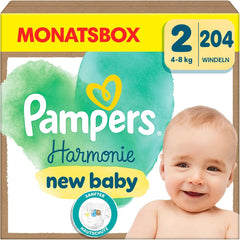 Pampers Harmony Windeln Größe 2, 204 Windeln, 4kg-8kg, sanfter Hautschutz mit 100 % Pampers-Schutz