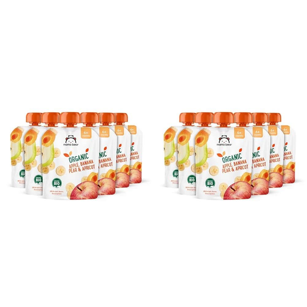 Mama Bear, piure organic diferite fructe, set 6 x 90 grame Mama si Copilul Naty Shop 12 x 90 grame Mere, pere, banane și caise