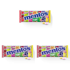 Mentos Fruchtdragees Orange Zitrone Erdbeere Kaubonbons mit Fruchtgeschmack (3 Rollen), vegan (3er Pack)