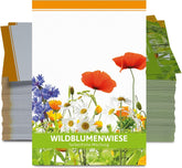 FLORTUS – Wildblumenwiese Samen Für Gastgeschenke & Werbegeschenke (100 Stück) – Bunte Wildblumensamen Mischung Für Bienen, Schmetterlinge & Insekten – Saatgut Für Eine Insektenfreundliche Blumenwiese