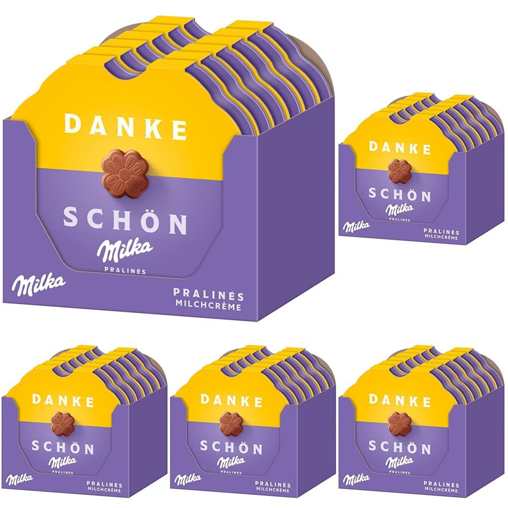 Milka Little Thank You Pralinen 12 x 44g, feine Milchcreme-Pralinen umhüllt von Alpenmilch-Schokolade (5er Pack)