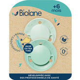 BIOLANE - Tetină rotundă - Suzetă extra subțire - 6+ luni - Verde bicolor - Tetină din cauciuc natural - Pentru dezvoltare orală - Moale și confortabilă