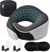 Pernă pentru gât, pernă de călătorie din spumă de memorie, pernă pentru gât din spumă de memorie, design ergonomic, cu mască pentru ochi, 2 dopuri de urechi și pungă de depozitare, perfectă pentru a dormi pe drum atunci când călătoriți Perne ortopedice cervicale Naty Shop Titlu implicit