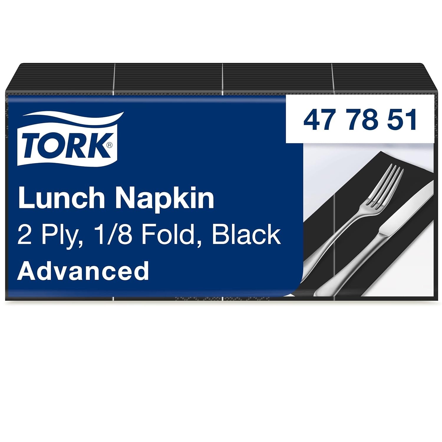 Tork 477851 Șervețele de prânz negre 1/8 pliate / Șervețele de hârtie prepliate din 2 straturi pentru gustări sau mâncăruri mici / Calitate avansată / 10 X 200 (2000) șervețele / 32,6 X 33 Cm (L X l)