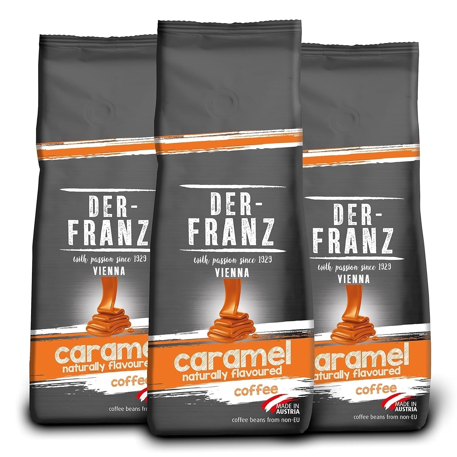 Cafea Der-Franz, boabe de cafea Arabica și Robusta Cafea Naty Shop 3 x 500 grame Caramel