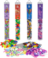 Plus-Plus 7265 Geniales Konstruktionsspielzeug, Farben-Mix, Bundle aus 4 verschiedenen Kreativ-Bausteinen Tubes inkl. Bauplatte, 400 Teile, Mischfarben