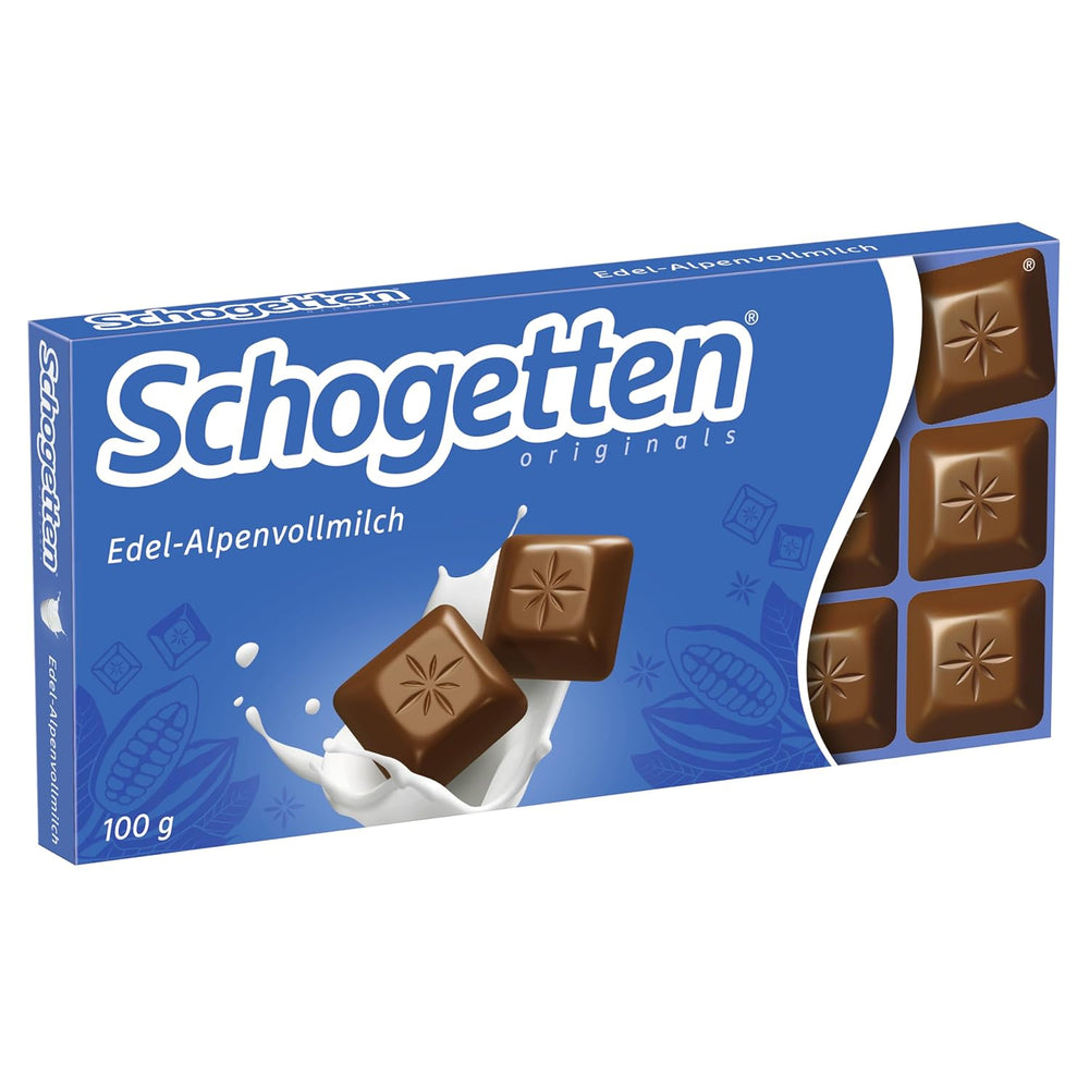 Schogetten Premium Alpenmilch Schokoladentafel, 100g, einzeln portioniert. Eine Freude. Stück für Stück.