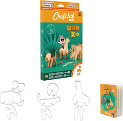 Chefclub Kids - Forme de biscuiți 3D Safari – Creați biscuiți originali cu copiii dumneavoastră – Leu, Elefant, Girafă