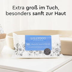 LILLYDOO Feuchttücher, 50 Stück, 100 % plastikfrei, extragroß, geruchsneutral