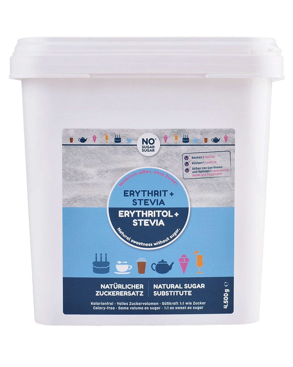 OHNE ZUCKER, Erythrit + Stevia Natürlicher Zuckerersatz ohne Kalorien 1:1 Süße im Vergleich zu Zucker, ohne Geschmack, 4,5 kg Süßstoffe Naty Shop