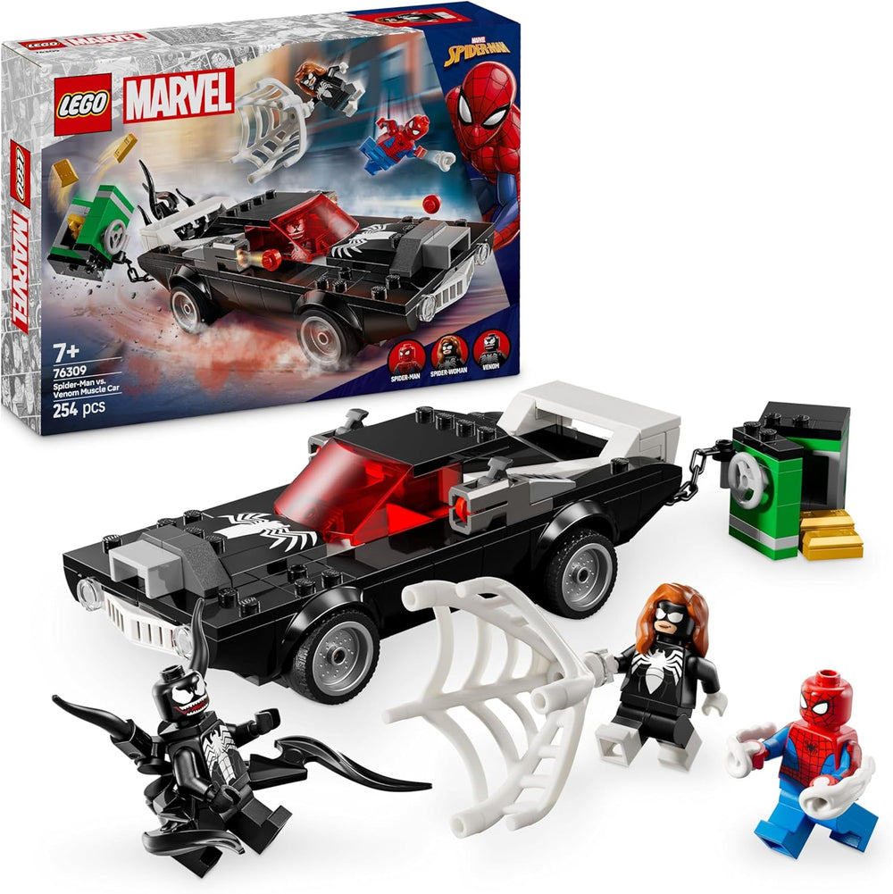 LEGO | Marvel Spider-Man Mech Vs. Venom Muscle Car – Auto Spielzeug mit 3 Superhelden Minifiguren – Modellauto mit Shootern – Geschenk für Jungen und Mädchen ab 7 Jahren 76309