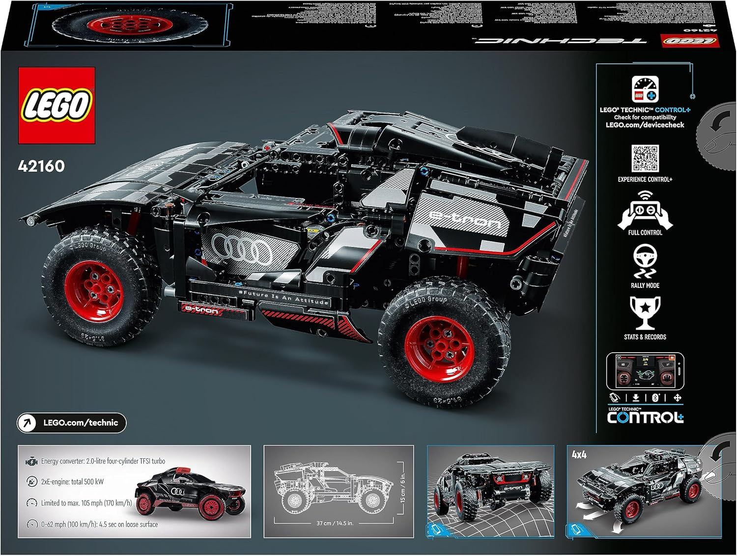 LEGO 42160 Technic Audi RS Q E-Tron, mașină de raliu controlată de la distanță, Dakar rally off-road car, RC controlat prin aplicație cu Control +, cadou pentru băieți, fete și fani de la 10 ani pentru a construi Seturi de constructie Besuche den LEGO-Store