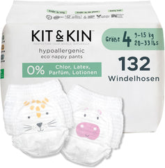 Kit & Kin Premium Öko-Windeln, Größe 4 (9–16 kg), 132 Windeln, pflanzlich und hypoallergen, zuverlässiger Auslaufschutz, vegan und frei von Tierversuchen