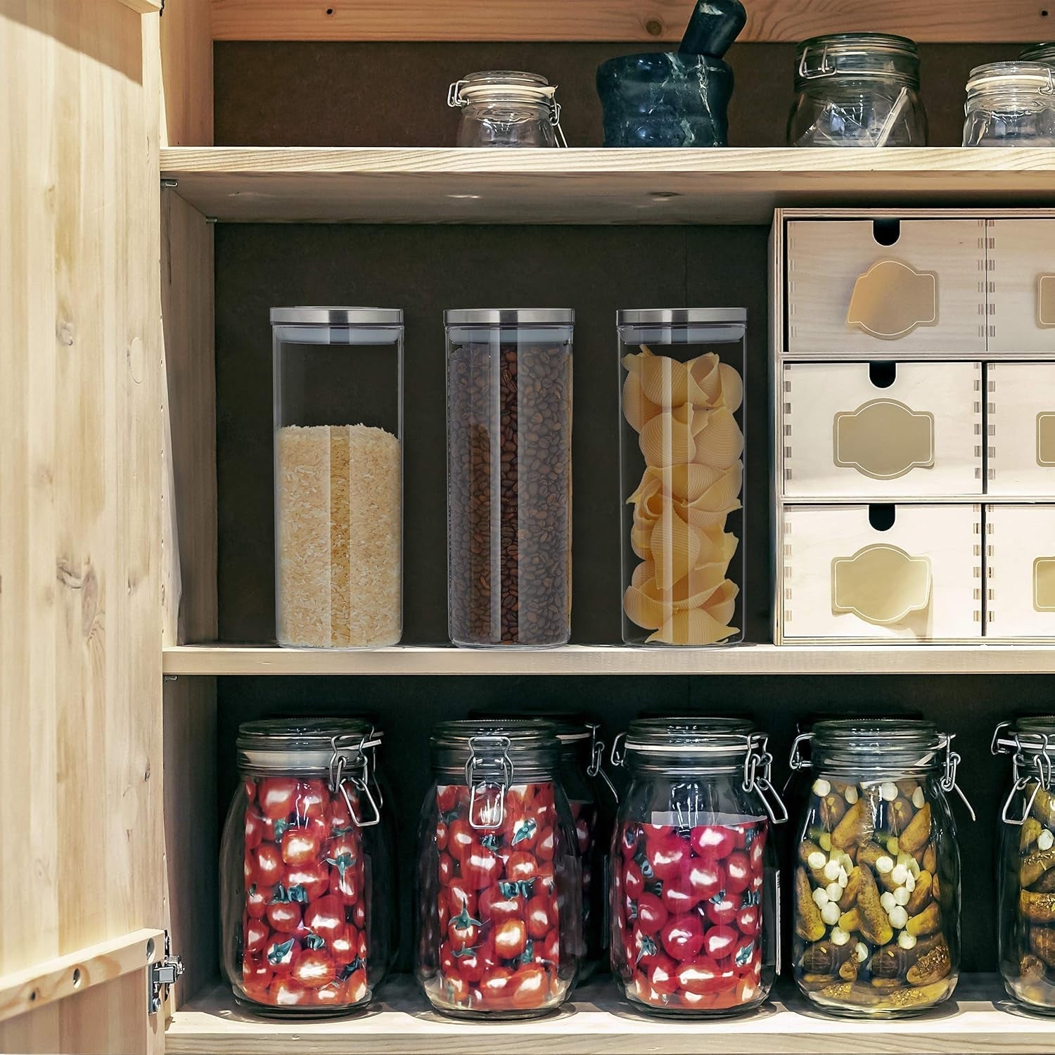 Jar de depozitare Relaxdays set de 3, etanș, capac din oțel inoxidabil, pentru paste, muesli și orez, recipient de bucătărie de 1,5 litri, transparent argintiu, 24 x 9,5 x 9,5 cm, transparent argintiu Cutii depozitare alimente Naty Shop