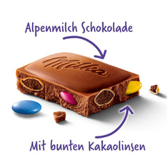 Milka Schokolade mit kakaogefärbten Linsen - Alpenmilchschokolade mit knusprigen Linsen mit Schokolade - 100g